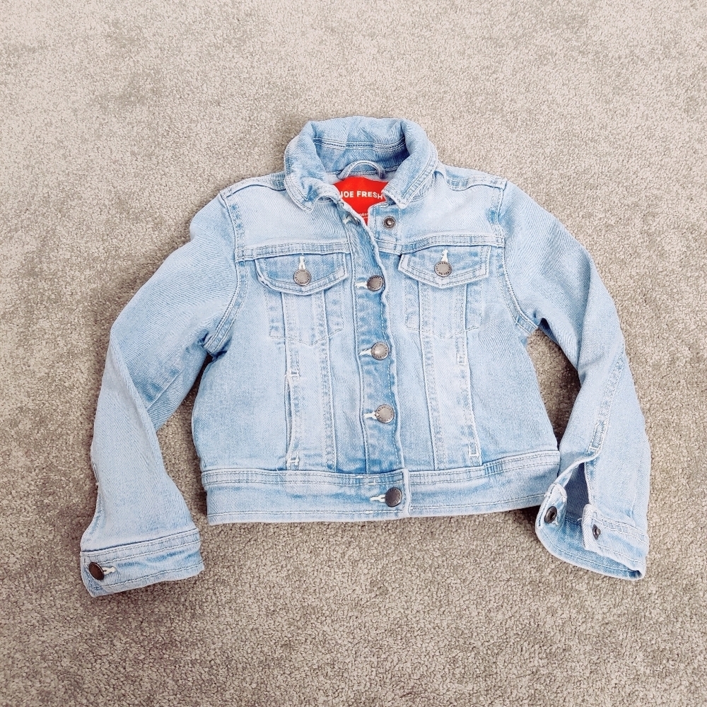 Joe Fresh Girl's Jean Jacket Size 4T Lace Heart Embroidered Denim Cotton Boho - Picture 2 of 5
